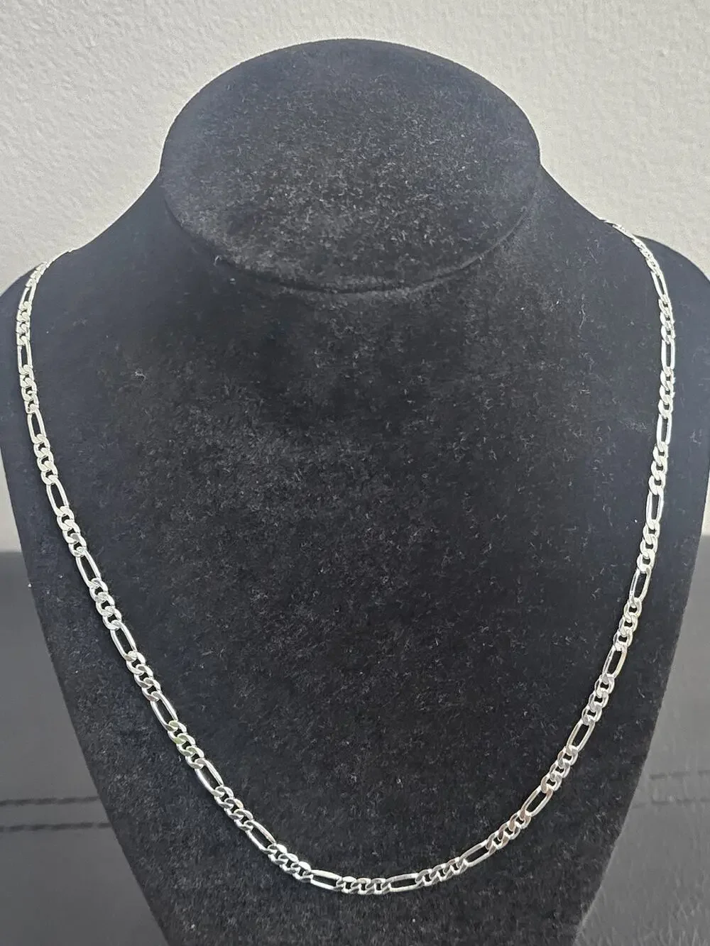 20in 925.Sterling Silver Plated brass-4mm Figaro Chain with Lobster Clasp